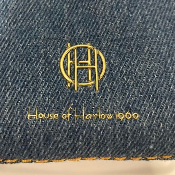 House of Harlow 1960 Denim Crossbody Purse Bag Adjustable Strap Chain Buckle - Picture 4 of 10